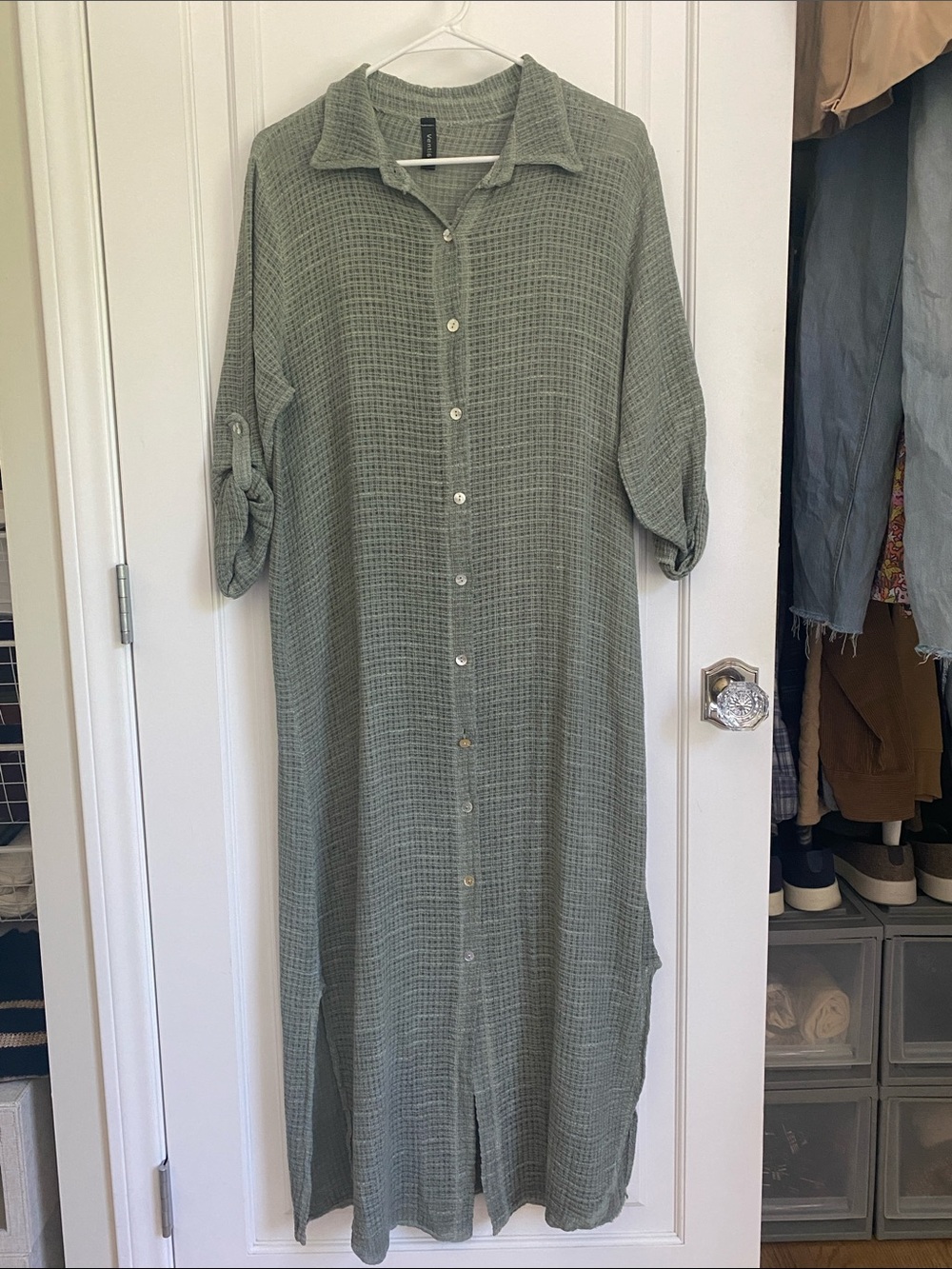 Light Sage Green Button-Front Beach Cover-up